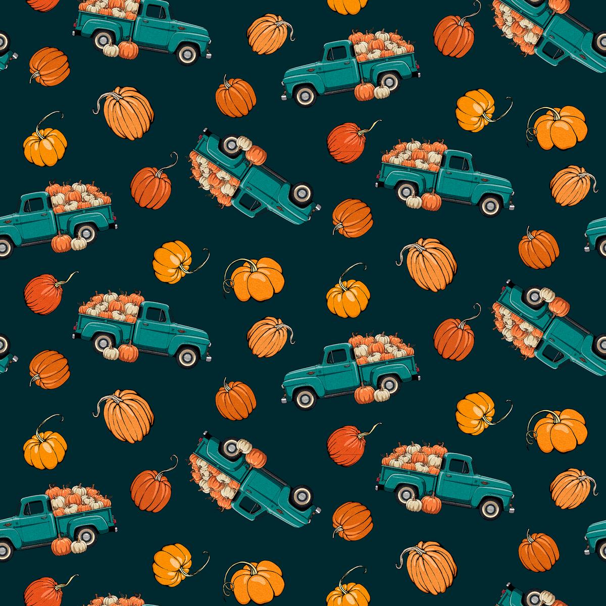 Kate Ward Thacker Fall Pumpkin Truck on Navy Fabric