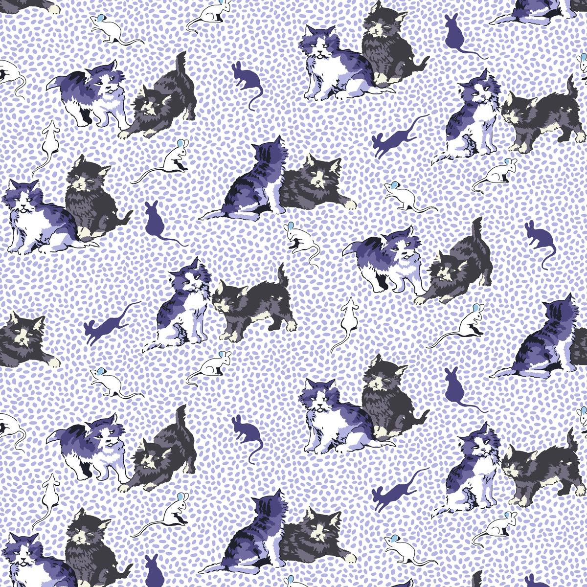 Playful Cats on Purple Fabric