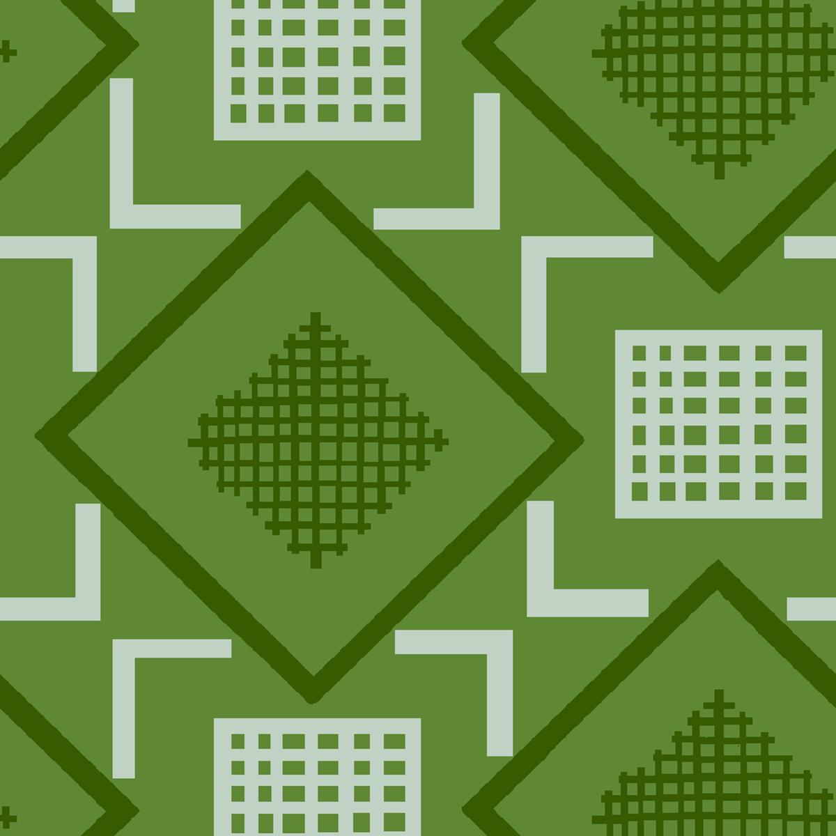 Court Sport Geo on Green Fabric