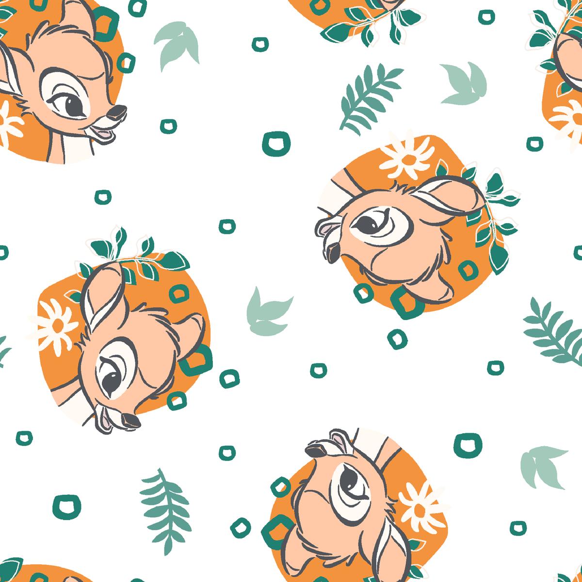 Disney Bambi Floral Medallions with Green Leaves Fabric