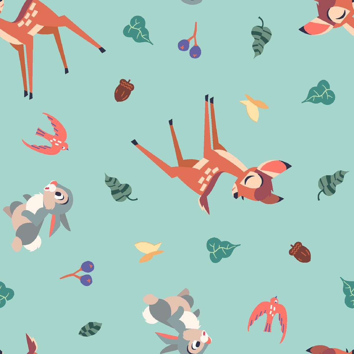Disney Bambi - Woodland Whimsy - Mint Forest Animals Fabric