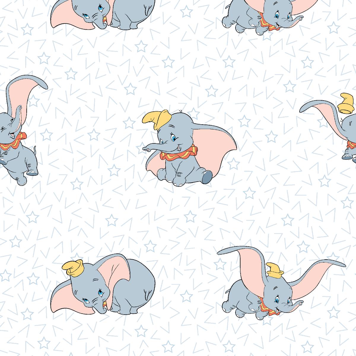 Disney Dumbo Flying Pattern on White Fabric