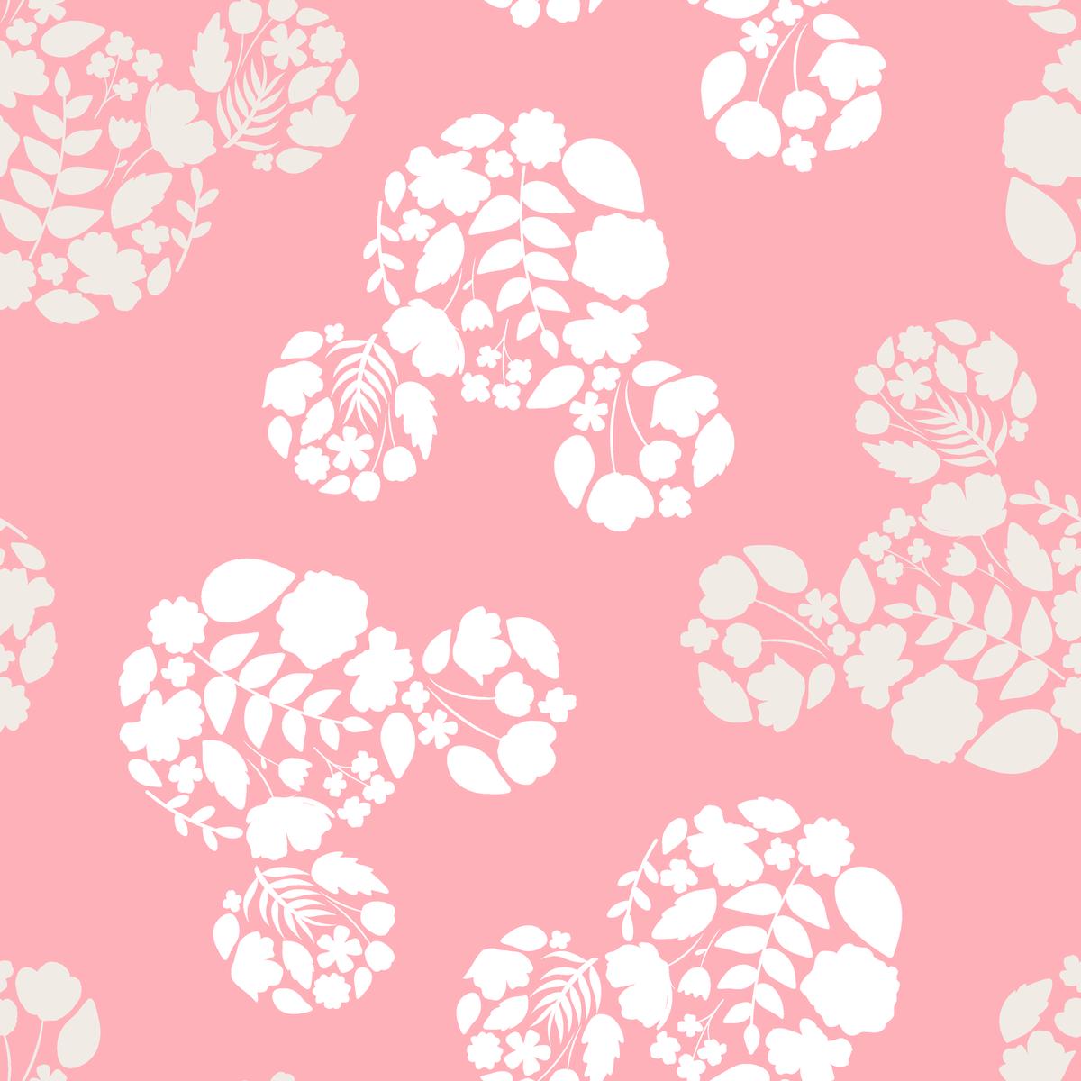 Disney Mickey Mouse Silhoutte Pink and White Floral Fabric