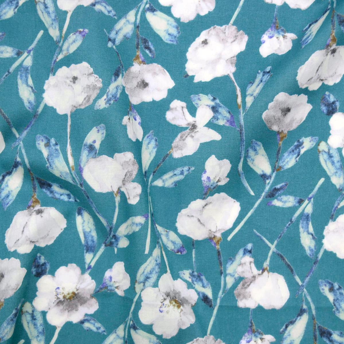 Flownny Watercolor Peony Cotton Lawn - Turquoise NFA-1050-51