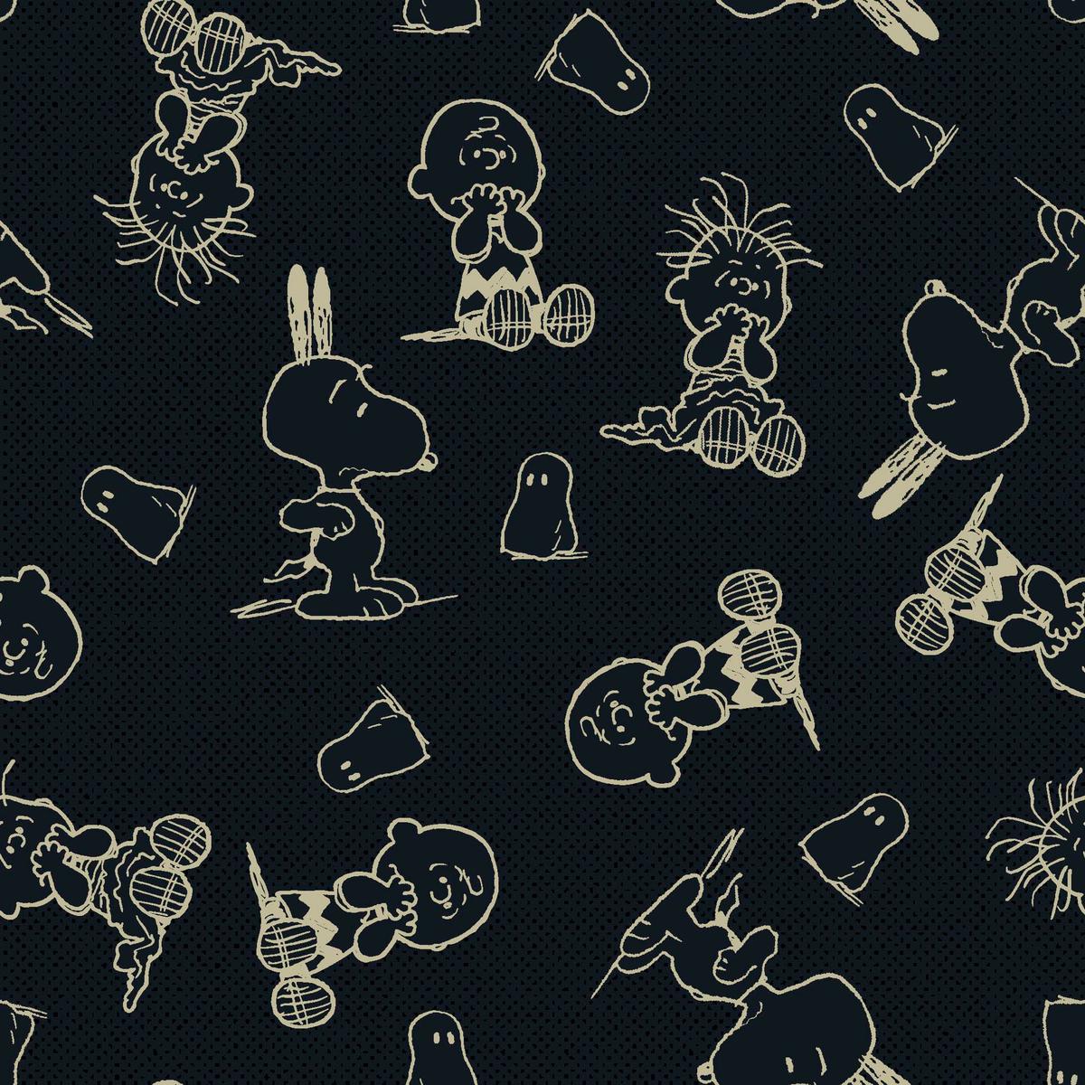 Peanuts Halloween Scaredy Cat on Black Fabric