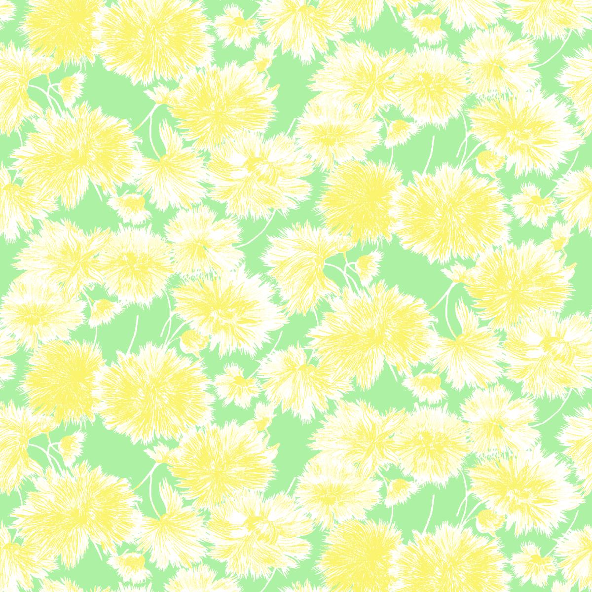 Sprout Parade on Green & Yellow Fabric