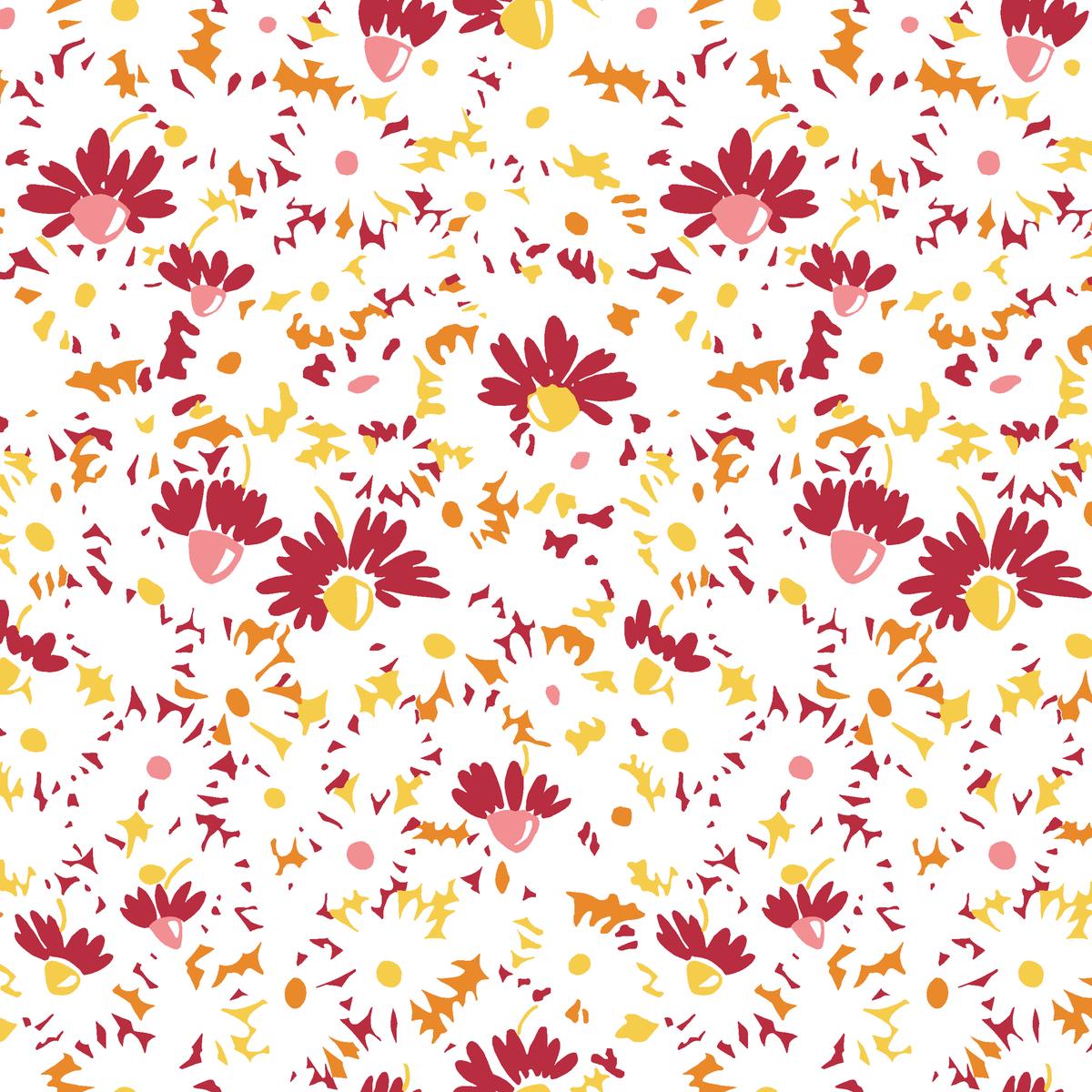 Daisy Carnival - Berry Floral Fabric
