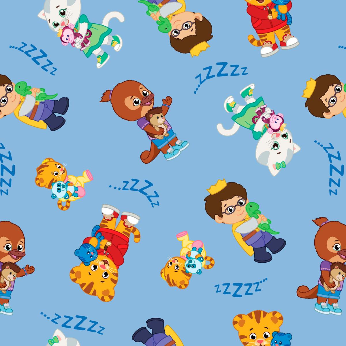 Daniel Tiger & Friends Stuffie Snuggles on Blue Fabric