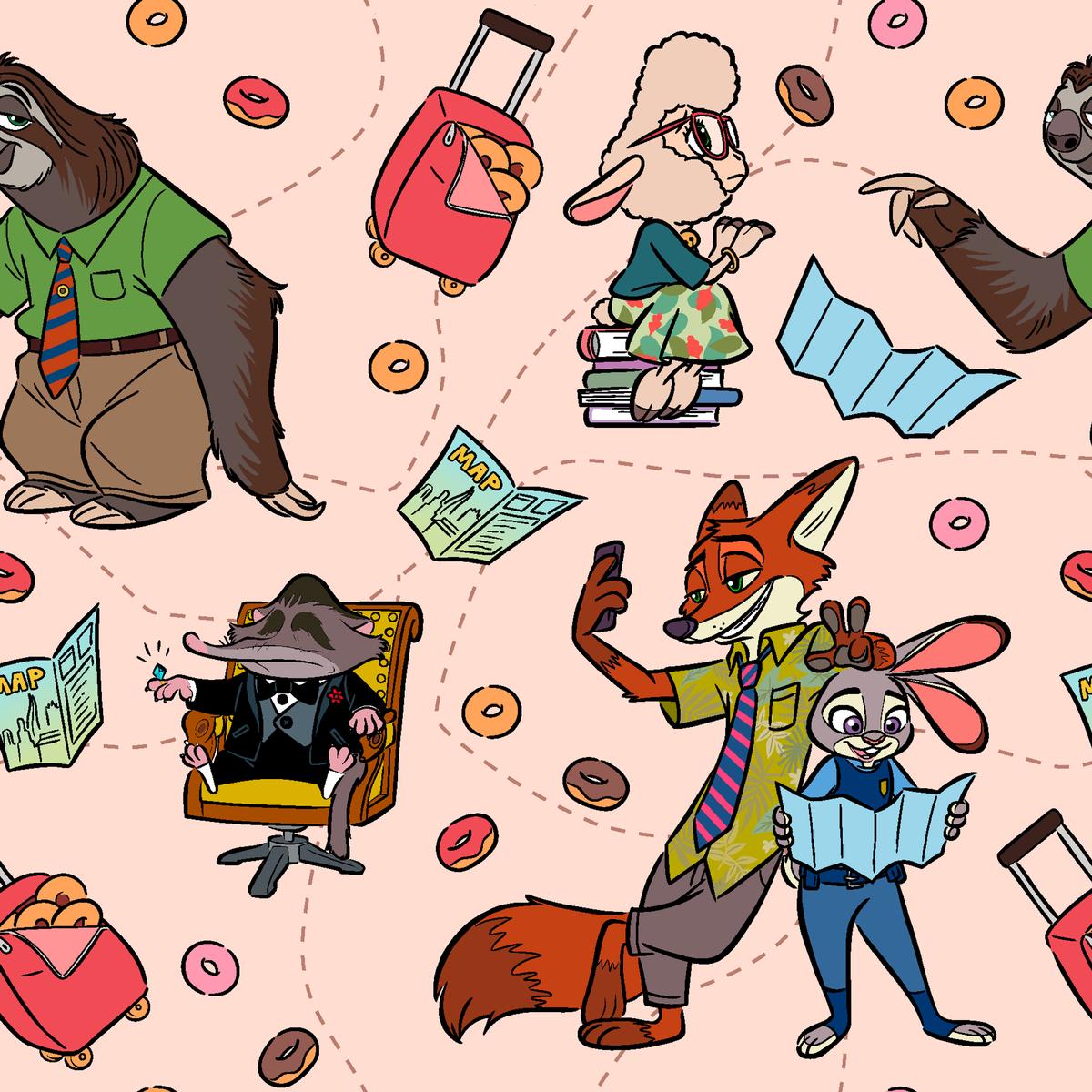 Disney Zootopia Map Travels on Pink Fabric