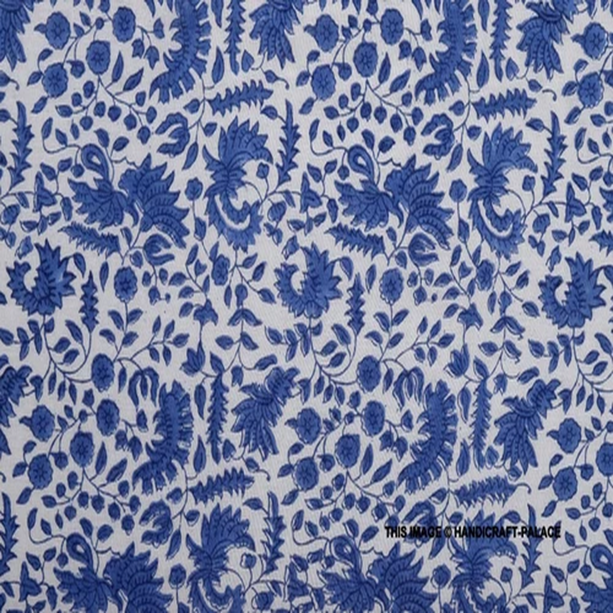 Indian Hand Block Print Pure Cotton 5 Yard Fabric Loose Running Craft Blue White