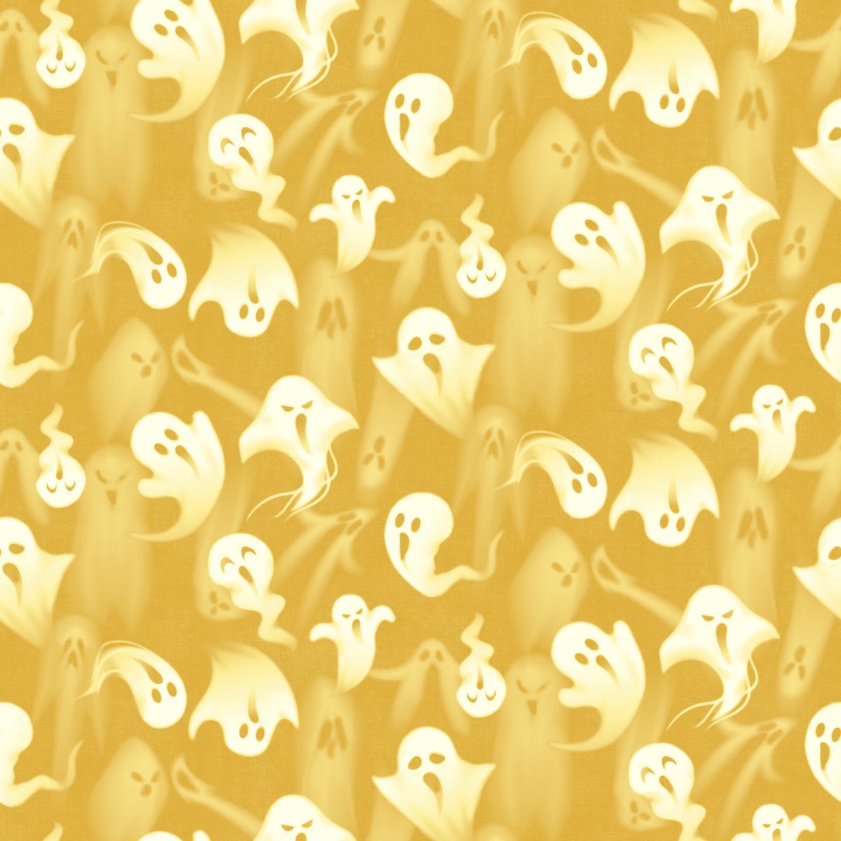 Kate Ward Thacker - Haunted Howls - Yellow Ghost Fabric
