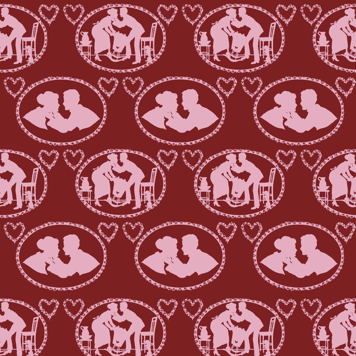 Kisses on Crimson Fabric