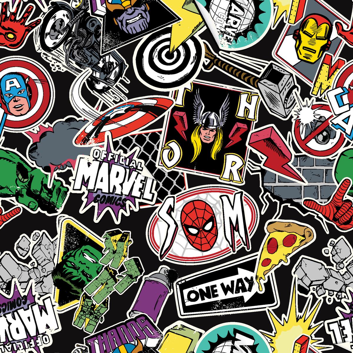 Marvel Super Hero Sticker Collage Fabric