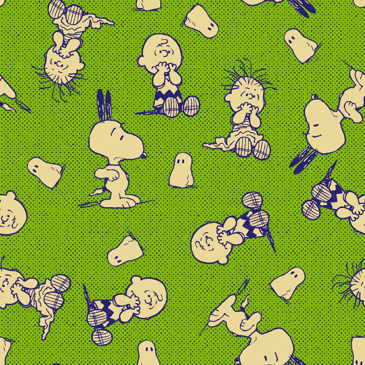 Peanuts Halloween Scaredy Cat on Green Fabric