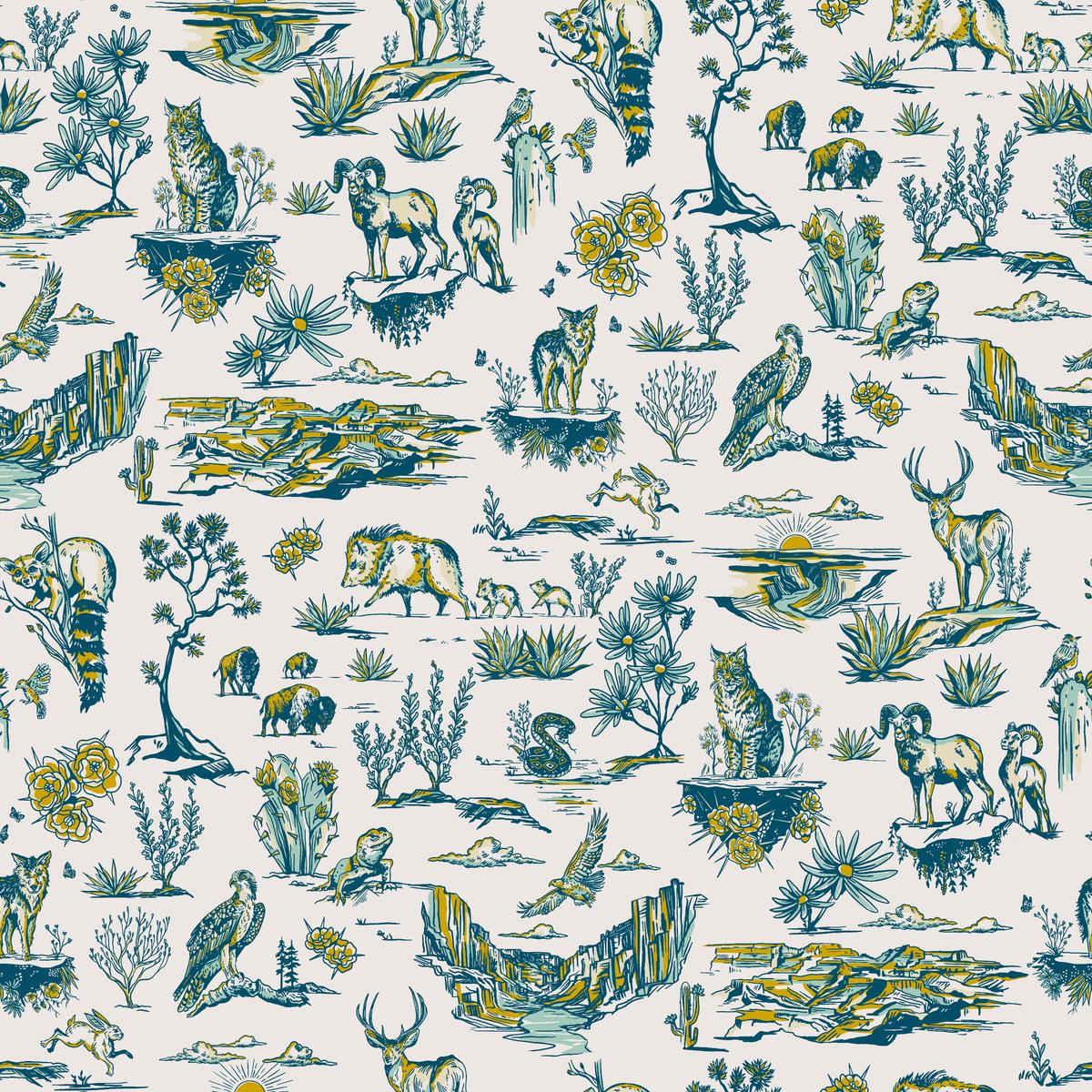 Whiskey Ginger Grand Canyon Toile Blue Fabric