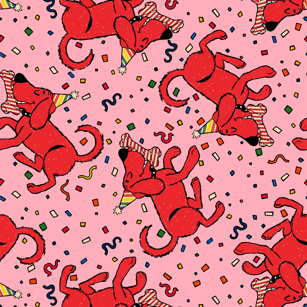 Clifford Let's Pawty on Pink Fabric