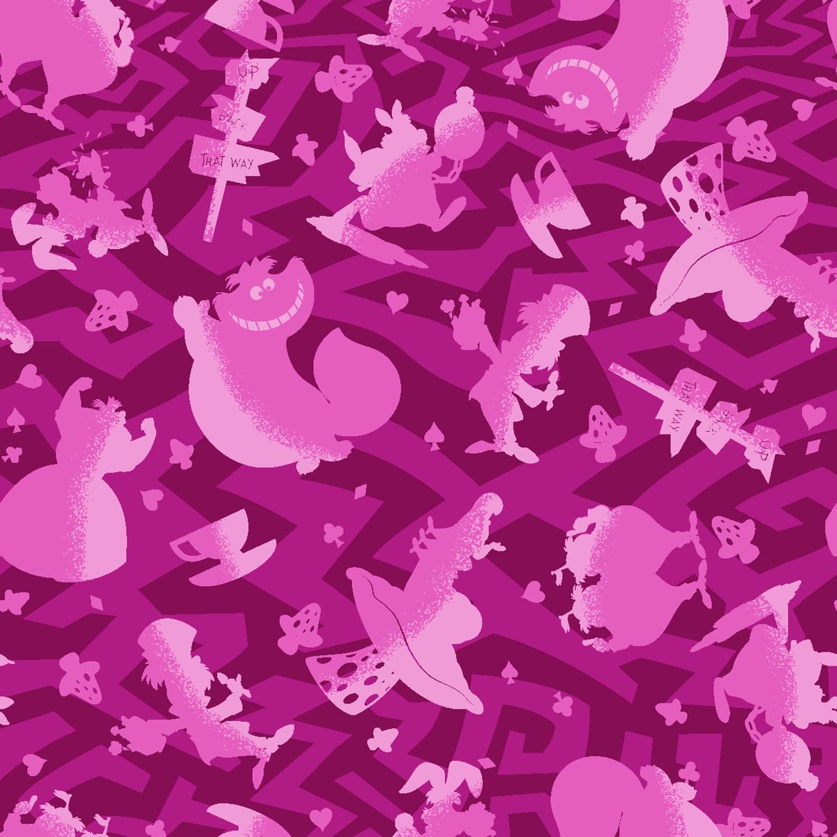 Disney Alice in Wonderland - Down the Rabbit Hole - Magenta Fantasy Fabric