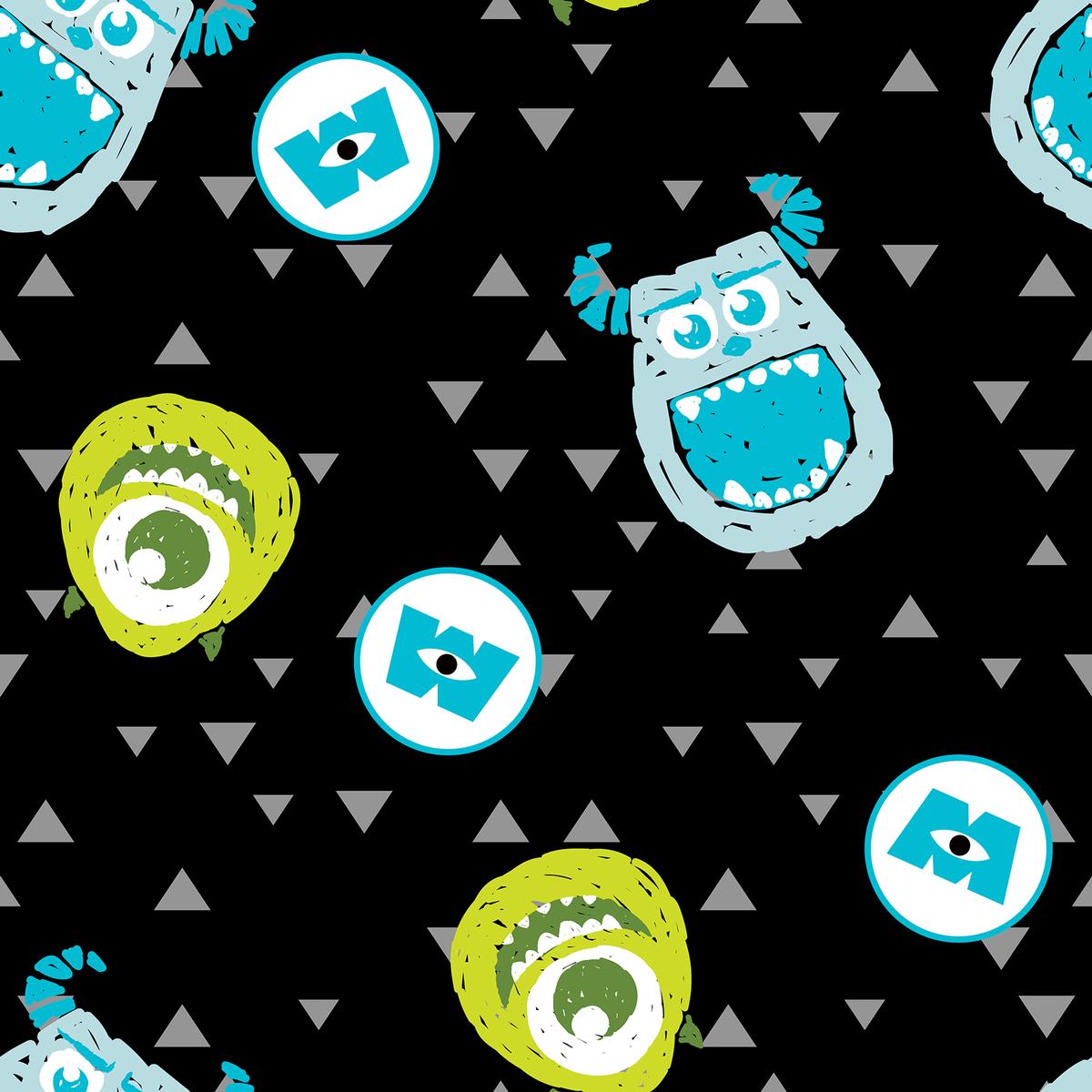 Disney and Pixar's Monsters, Inc. Black Geometric Faces Fabric