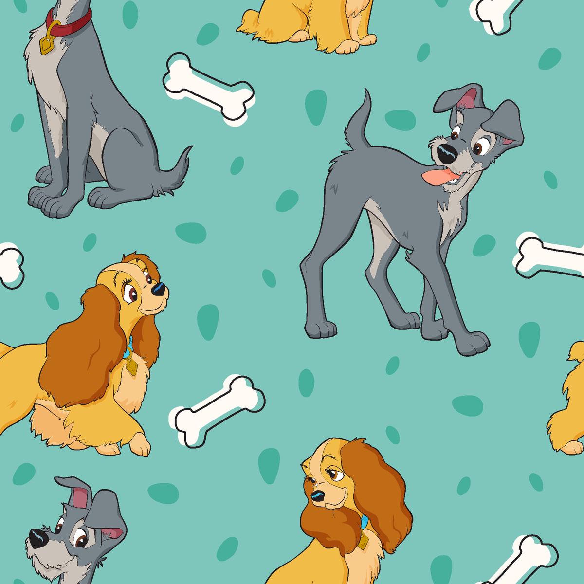 Disney Lady & the Tramp Classic Teal Character Fabric