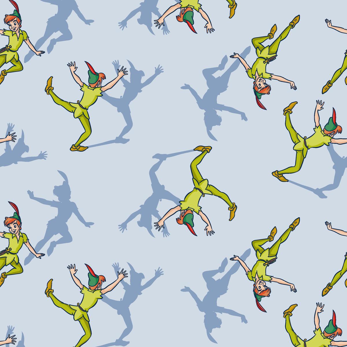 Disney Peter Pan Chasing Shadow on Blue Fabric