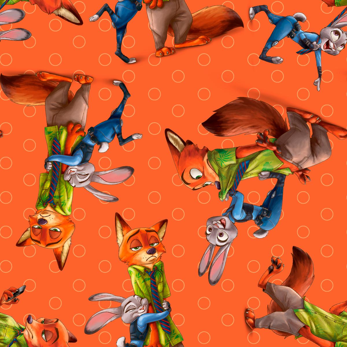 Disney Zootopia Best of Friends Toss on Orange Fabric