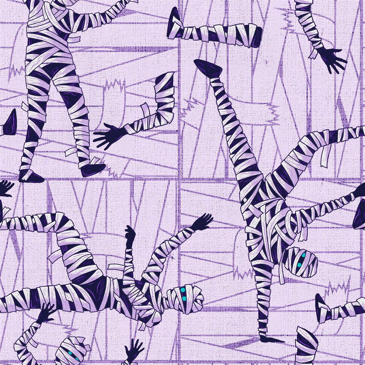 Kate Ward Thacker Halloween Mummy on Purple Fabric