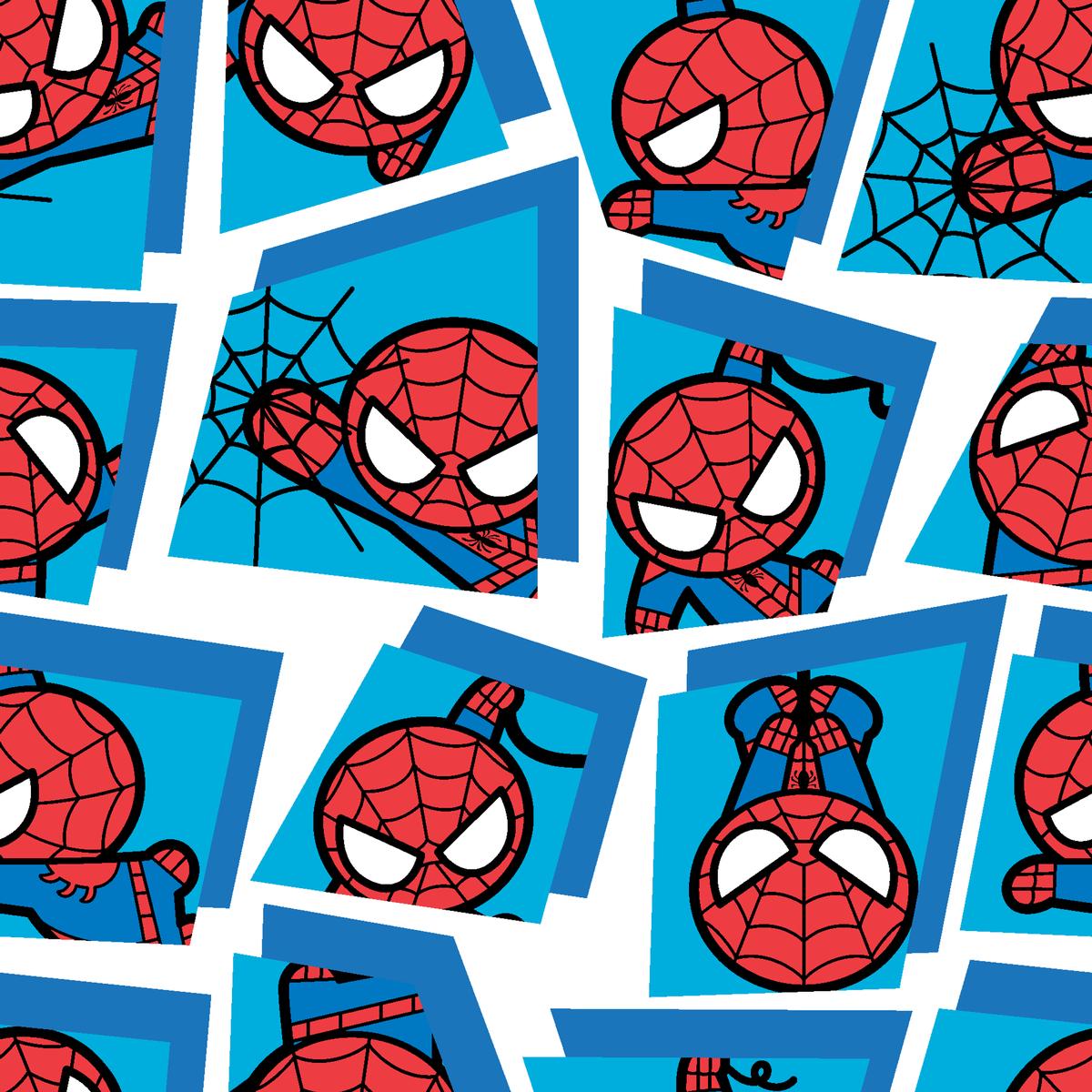 Marvel Spider-Man Kawaii Comic Panels on Blue Fabric