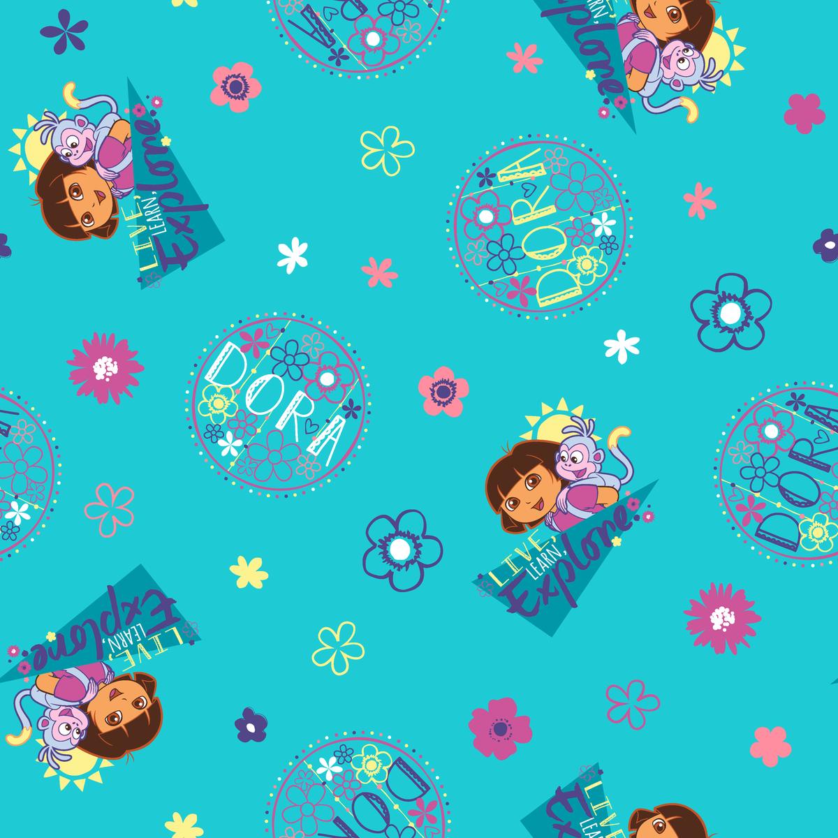 Nickelodeon Dora the Explorer Turquoise Exploration Fabric