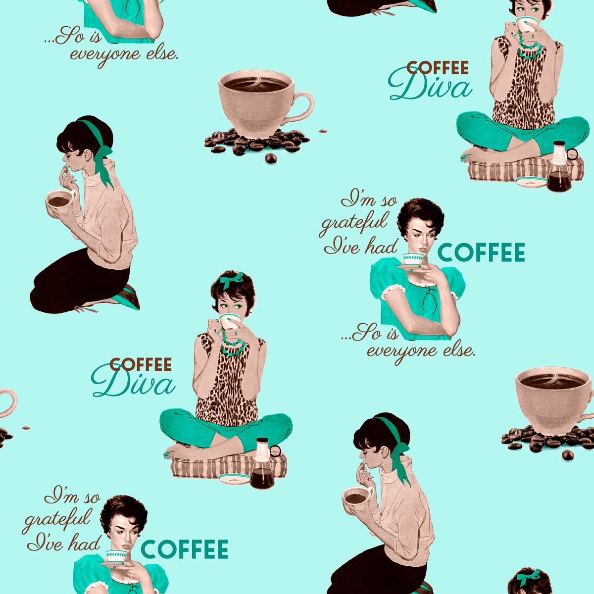 Saturday Evening Post - Caf Society - Mint Coffee Diva Fabric