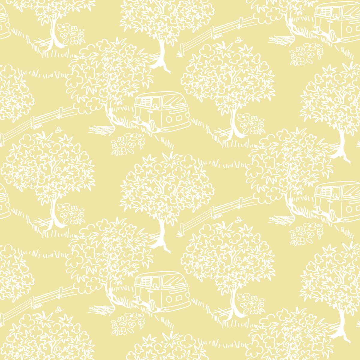Scenic Trees on Beige Fabric