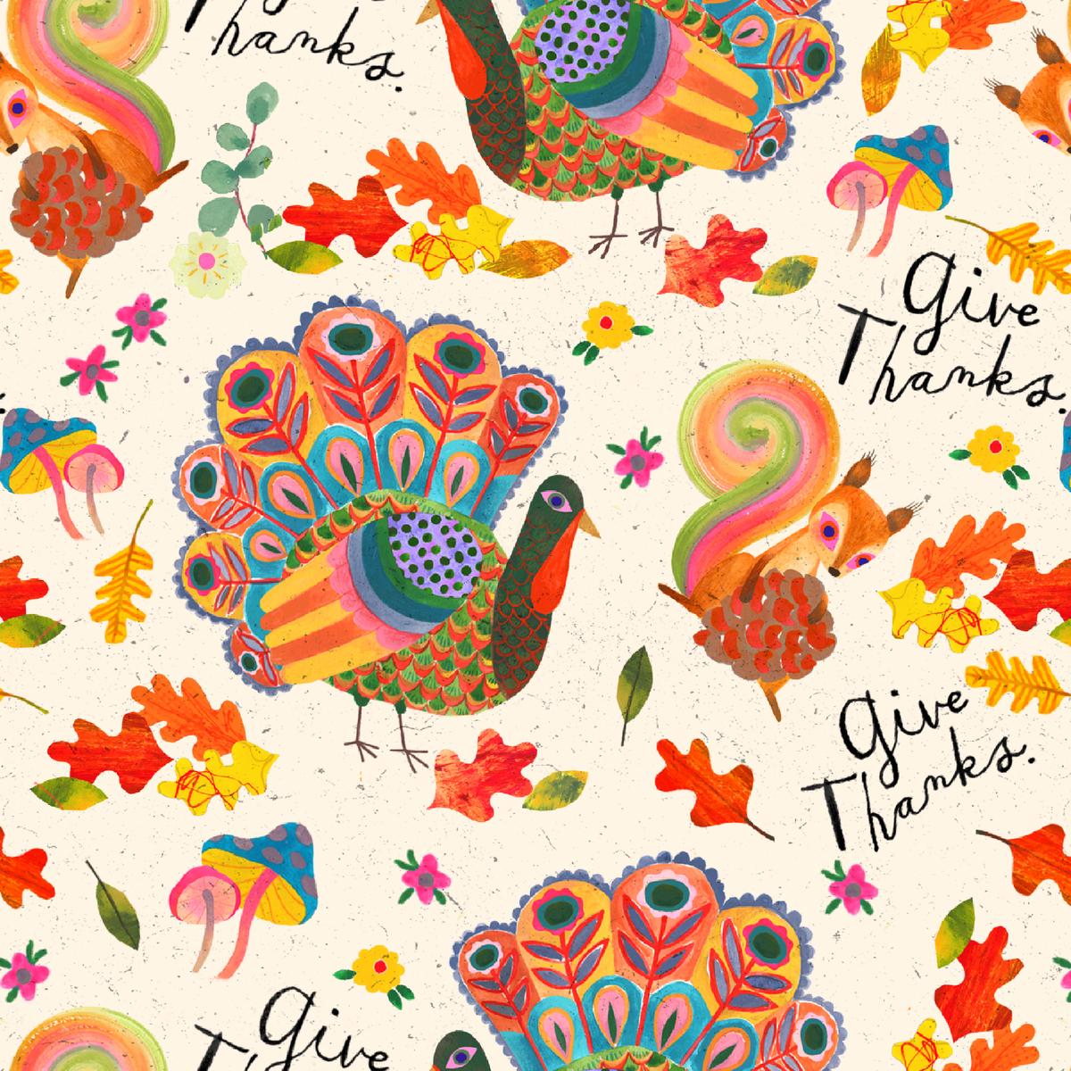 Shannon Snow Thanksgiving Turkey on Cream Fabric