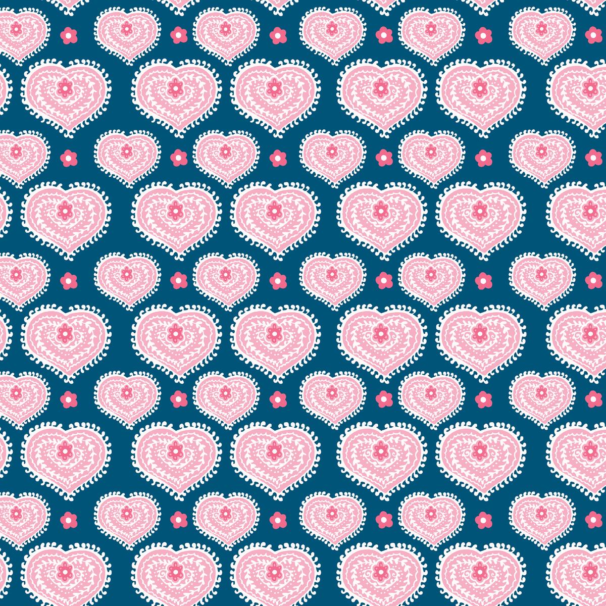 Tatted Heart on Bayou Blue Fabric
