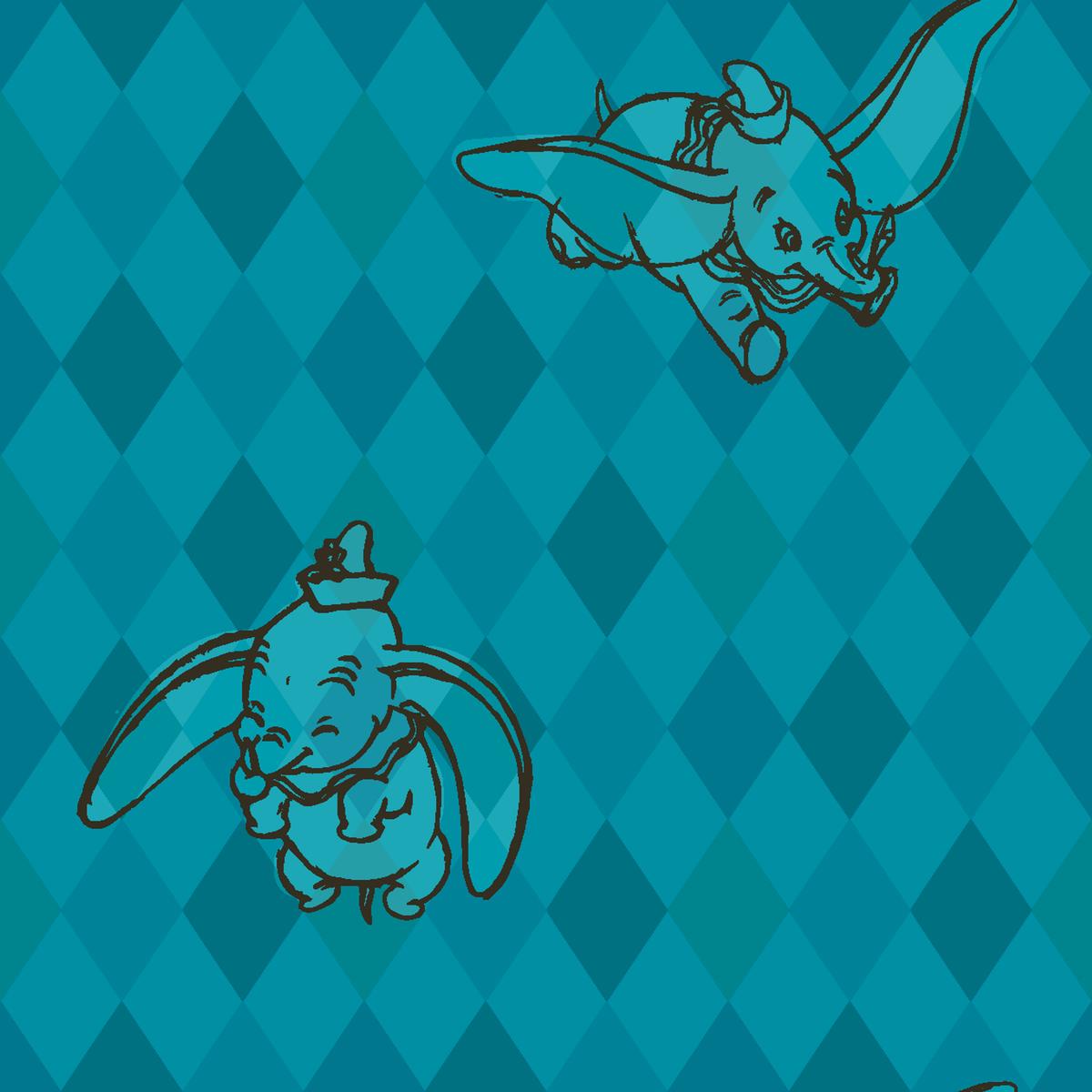 Disney Dumbo Flying on Teal Diamond Fabric