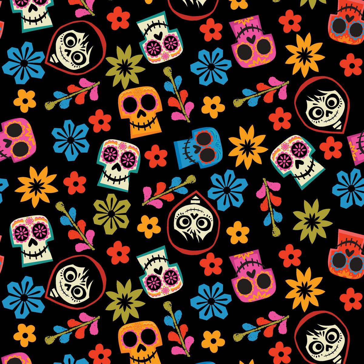 Disney Pixar Coco Colorful Sugar Skull Fabric