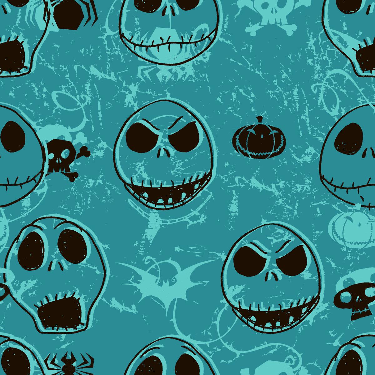 Disney Tim Burton's The Nightmare Before Christmas Spooky Teal Skull Fabric