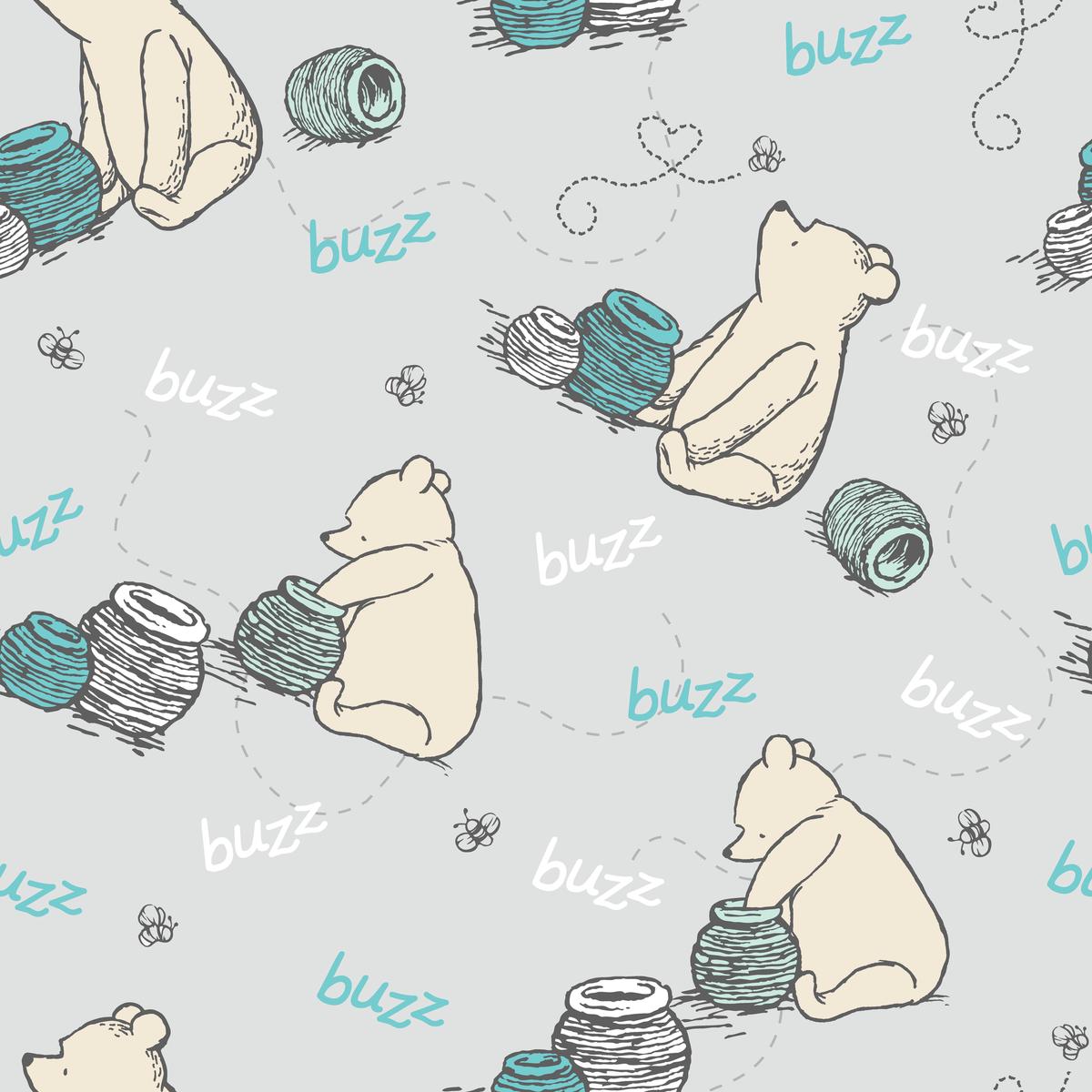 Disney Winnie the Pooh Honey Pot on Gray Fabric