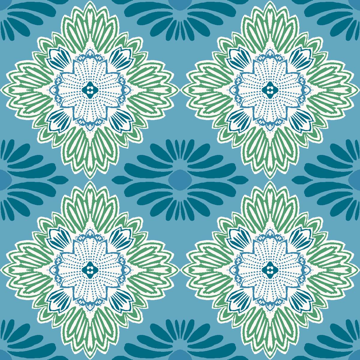 Floral Diamond on Blue Fabric