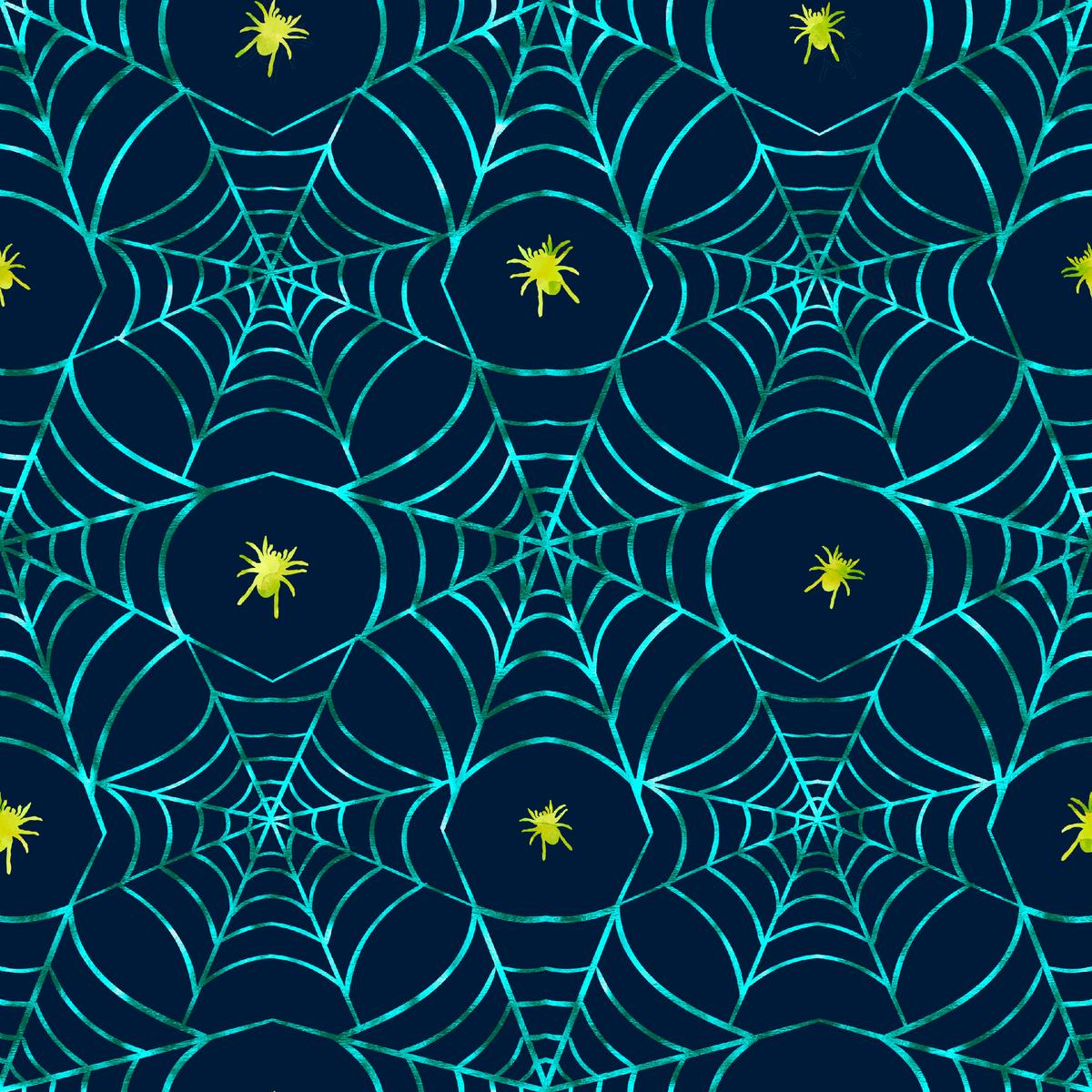 Kate Ward Thacker Halloween Spider Web on Navy Fabric