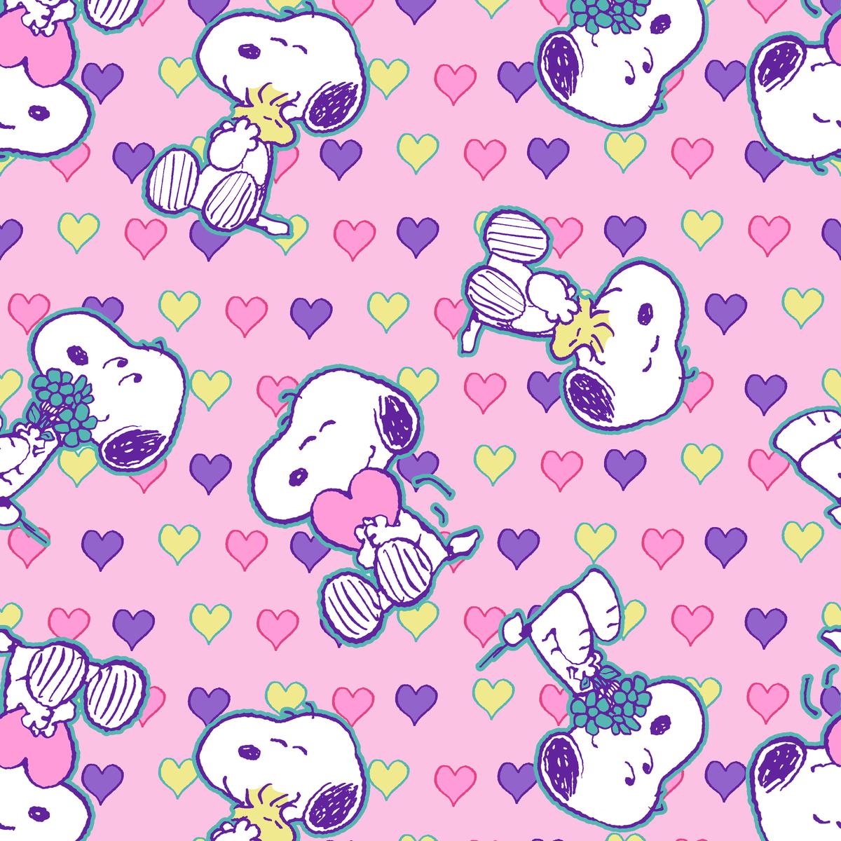 Peanuts Snoopy and Woodstock Hearts on Pink Fabric