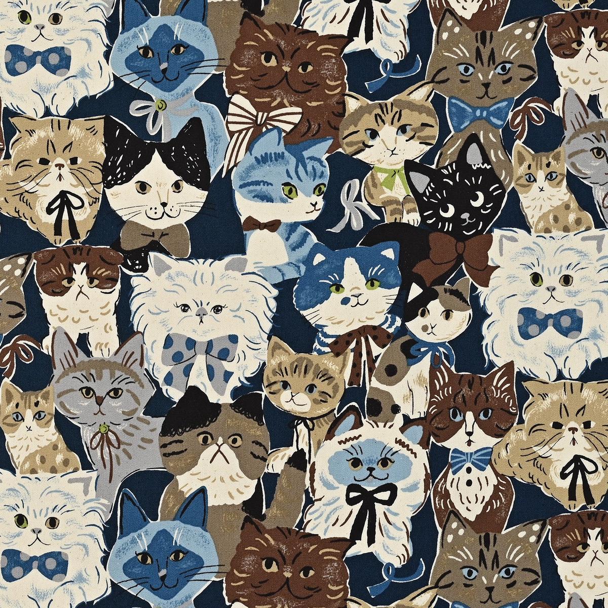 Powerful Animal Cats Retro Oxford - Navy YGA-76080-1