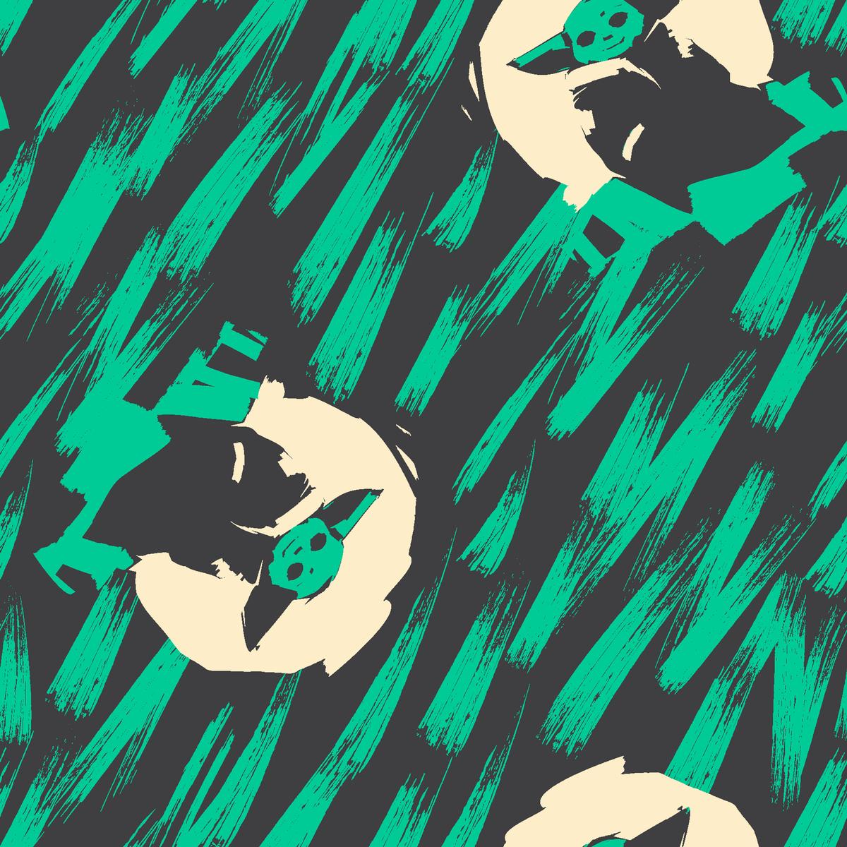 STAR WARS Grogu Badges on Green Fabric