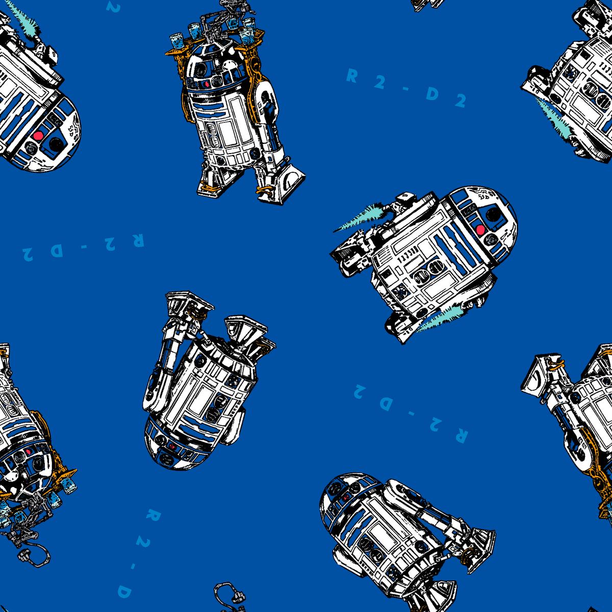STAR WARS R2-D2 Droids on Blue Fabric