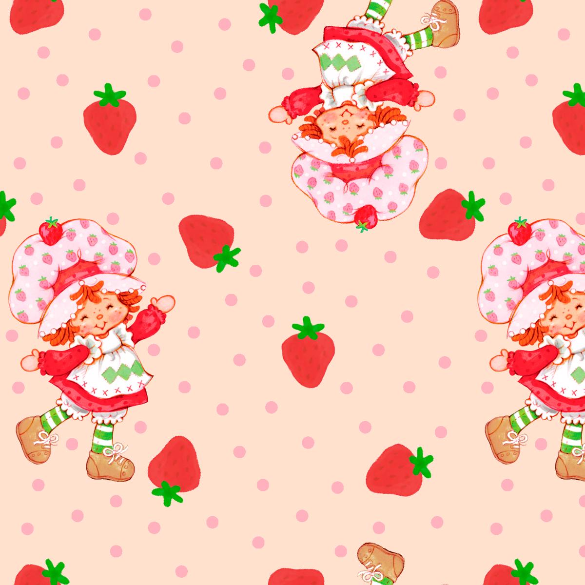 Strawberry Shortcake Character Toss on Cream Fabric