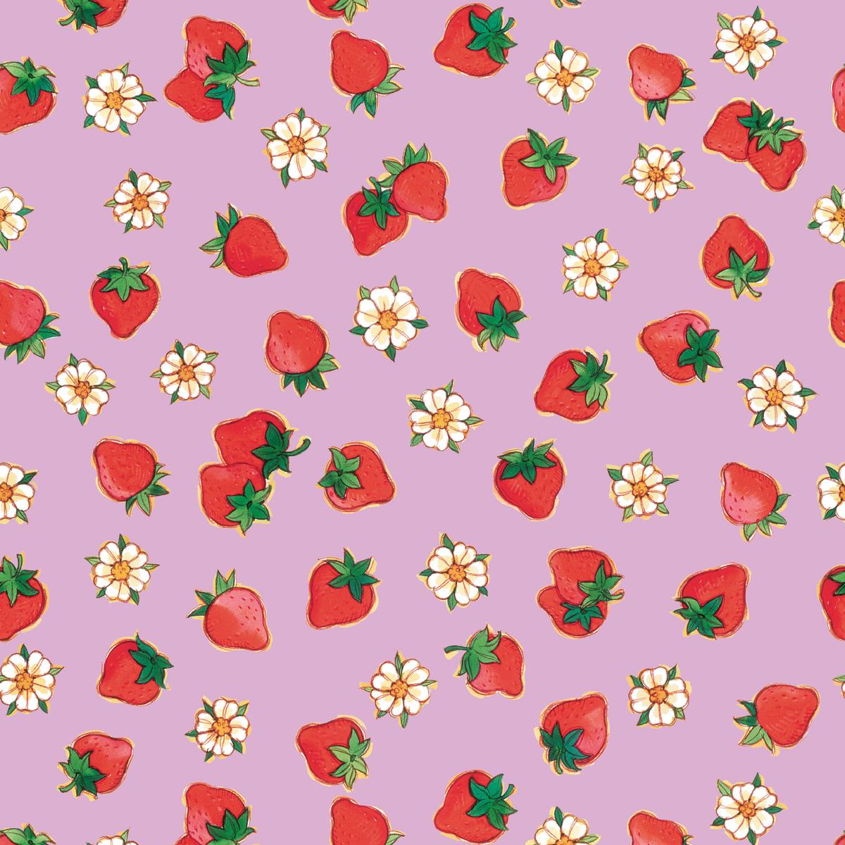 Strawberry Shortcake Daisies on Lilac Fabric