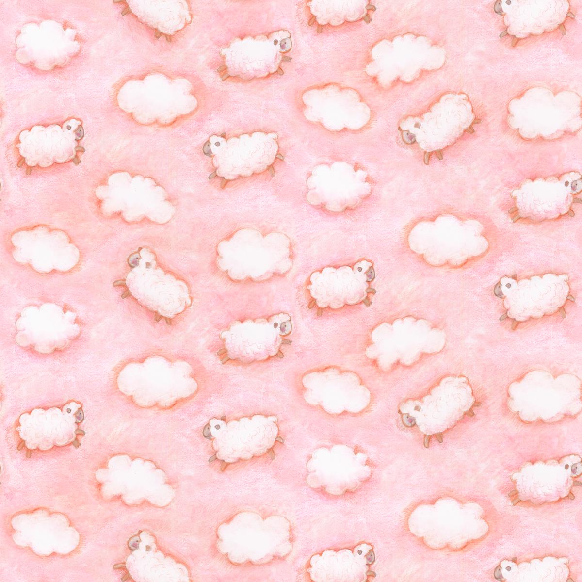 Susan Winget Sky Sheep Toss on Pink Fabric