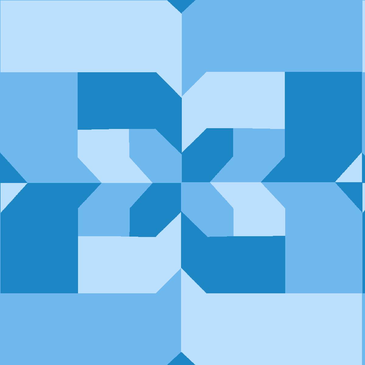 Tile Bloom on Blue Fabric