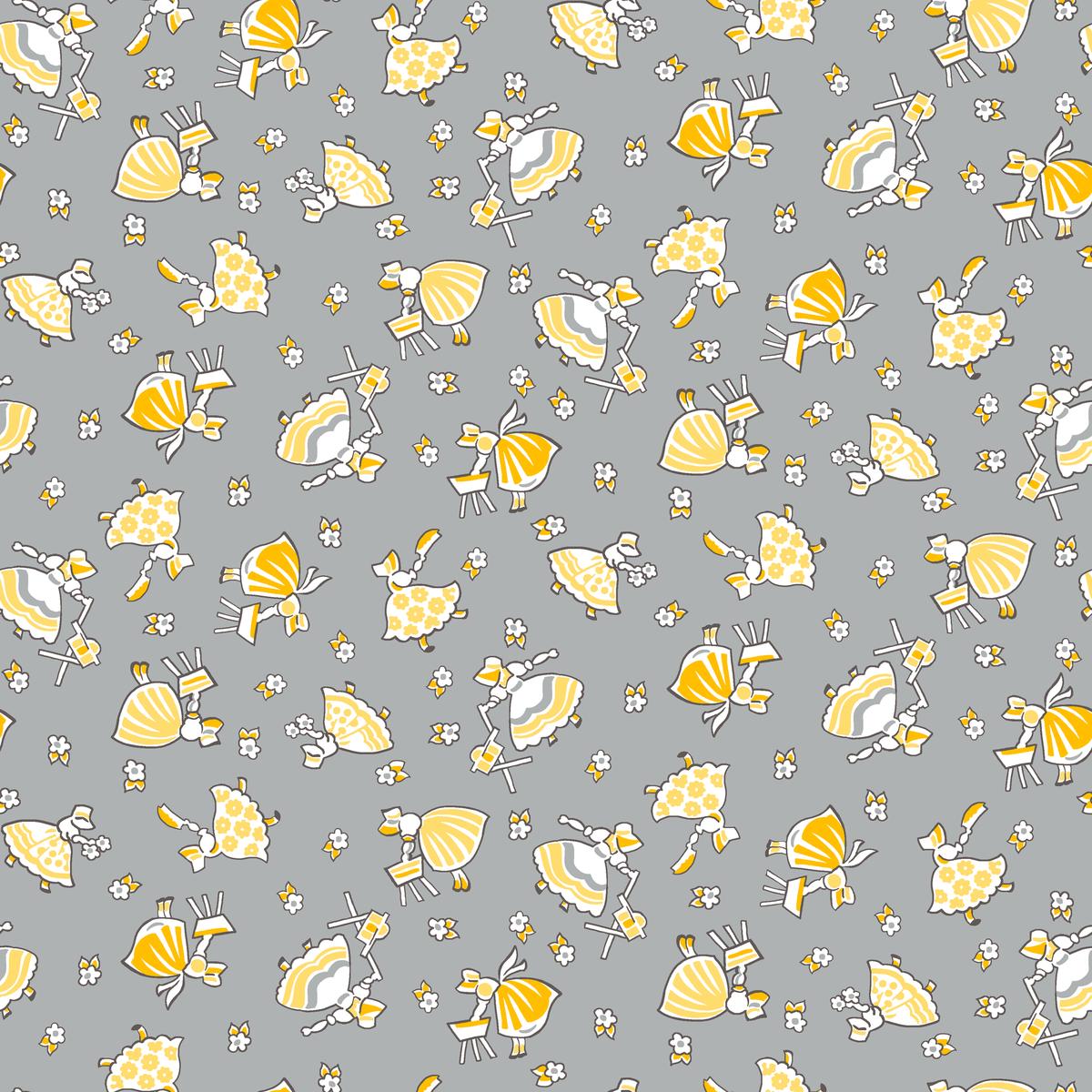 Cottage Charm - Grey Sunbonnet Fabric