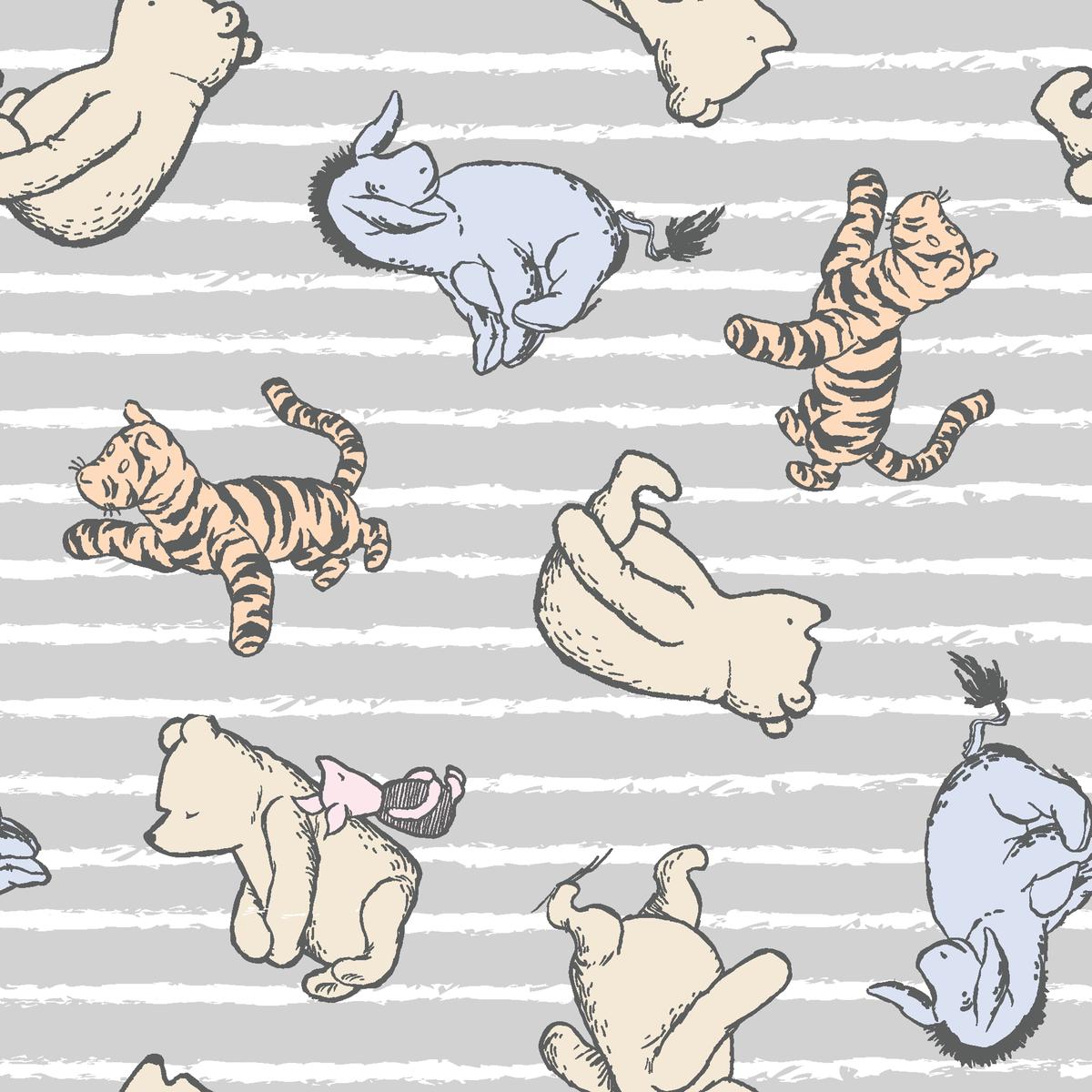 Disney Winnie the Pooh Classic Friends on Stripes Fabric