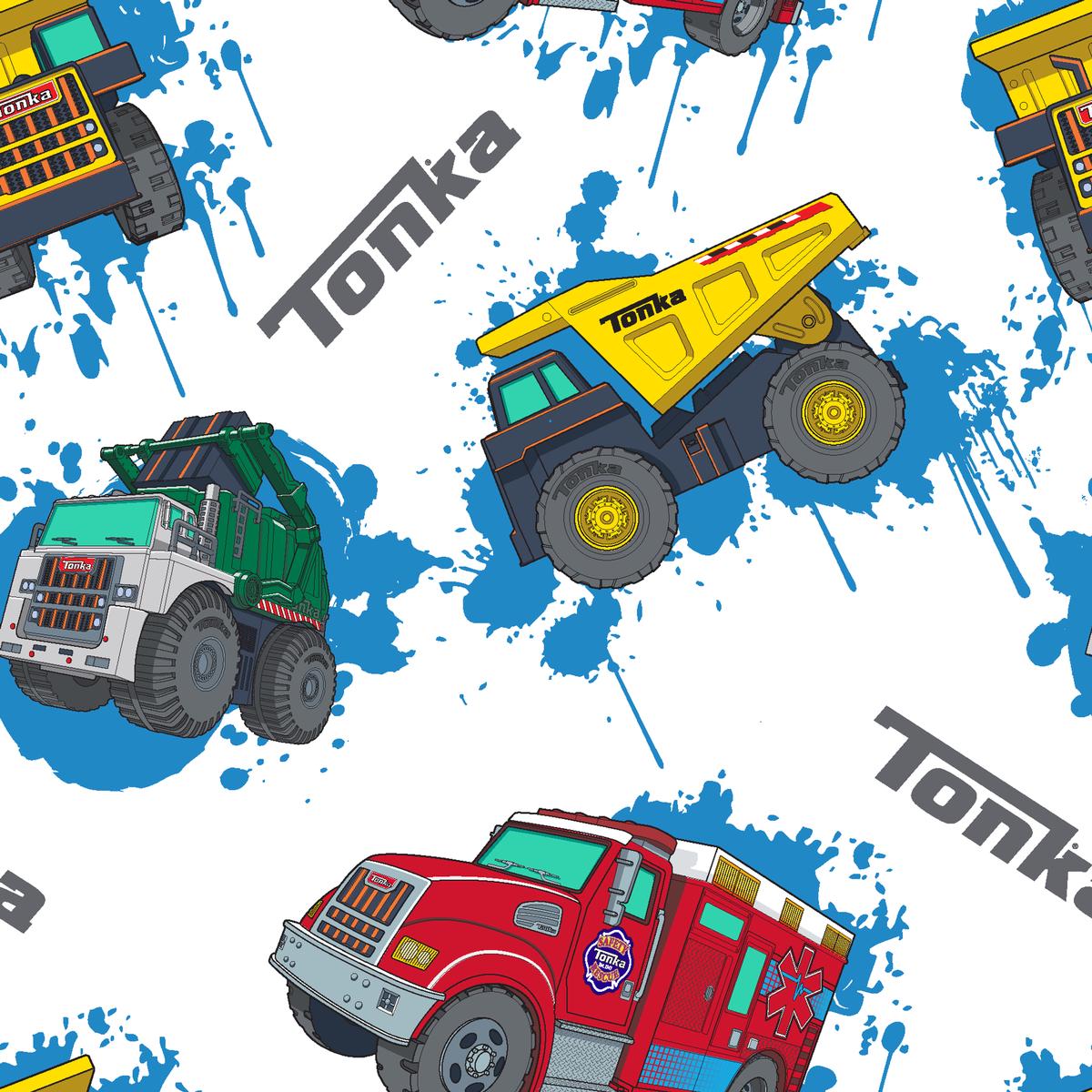 Hasbro Tonka Trucks Blue Paint Splatter Fabric