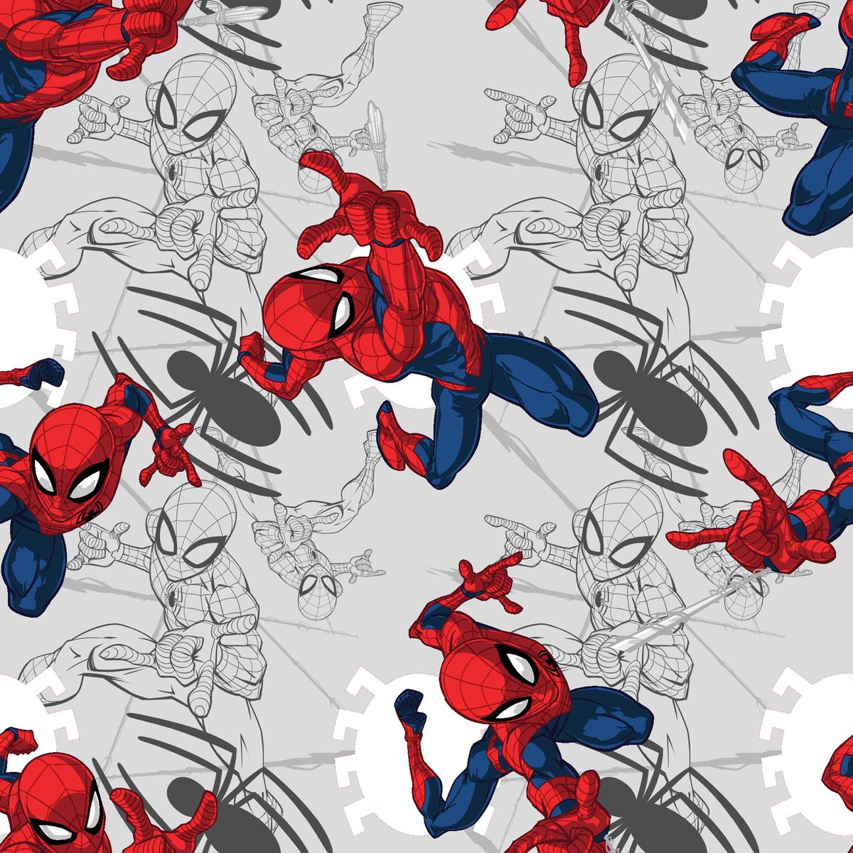 Marvel Spider-Man Action Packed on Grey Fabric